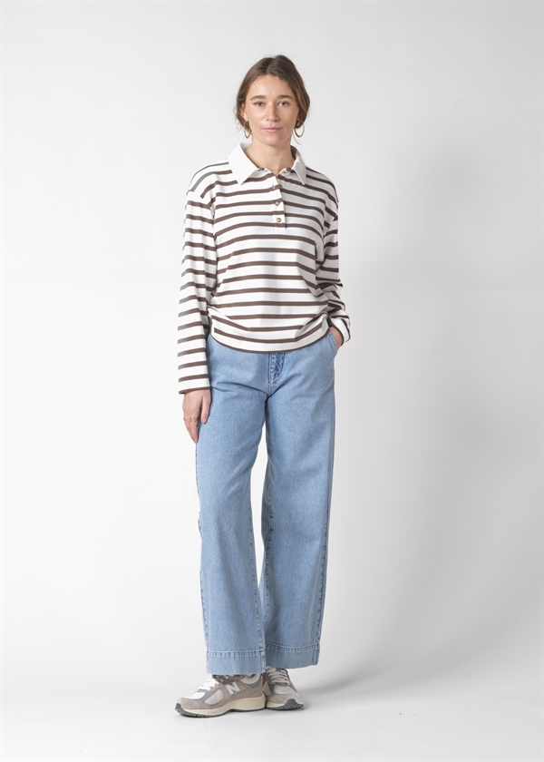 Klitmøller Collective Anny Polo LS tee - Cream/navy